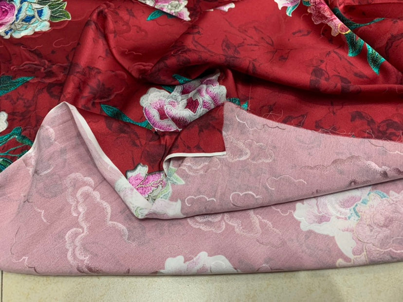 MUDATI - 19 Momme Flowers Pattern Digital Print Stretch Silk Satin Fabric - 120cm wide by the Yard