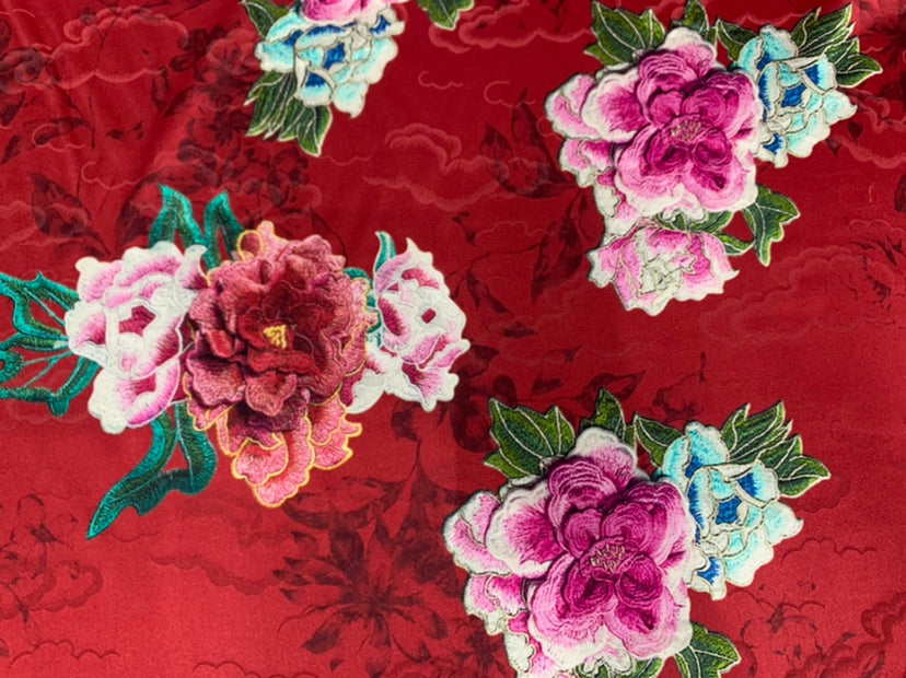 MUDATI - 19 Momme Flowers Pattern Digital Print Stretch Silk Satin Fabric - 120cm wide by the Yard