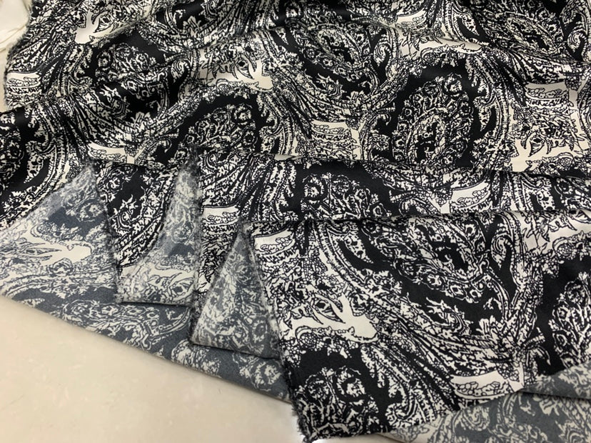 OMEYAO - 19 Momme Cashew Flower Pattern Digital Print Stretch Silk Satin Fabric - 140cm wide by the Yard