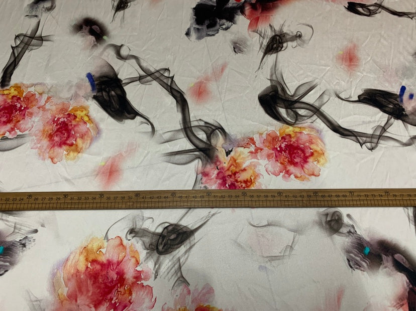 OUMEIH - 19 Momme Elegant Floral Pattern Digital Print Stretch Silk Satin Fabric - 140cm wide by the Yard