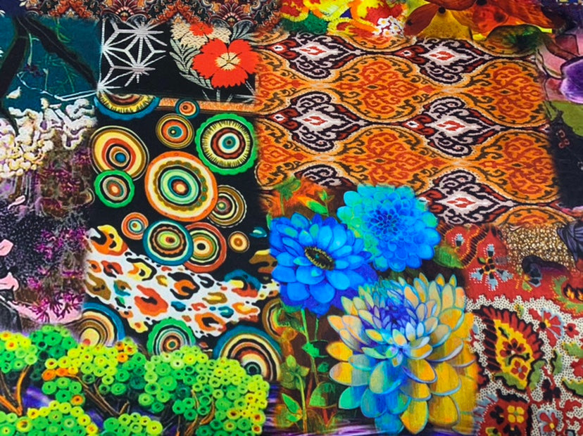 PINJIE - 19 Momme Splicing Flower Pattern Digital Print Stretch Silk Satin Fabric - 108cm wide by the Yard