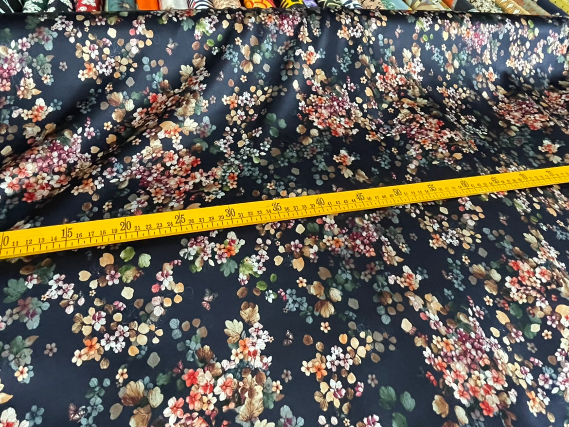 SENZAS - 19 Momme Small Floral Pattern Digital Print Stretch Silk Satin Fabric - 108cm wide by the Yard