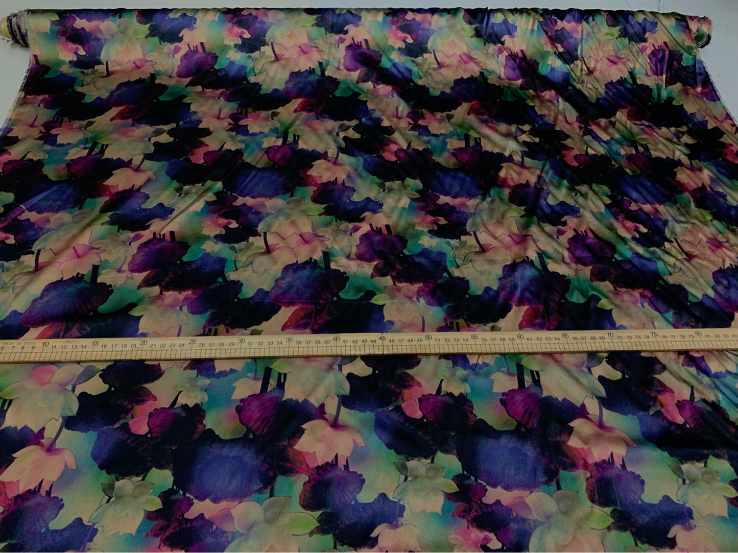 SENZFA - 19 Momme Dark Purple Flowers Pattern Digital Print Stretch Silk Satin Fabric - 108cm wide by the Yard