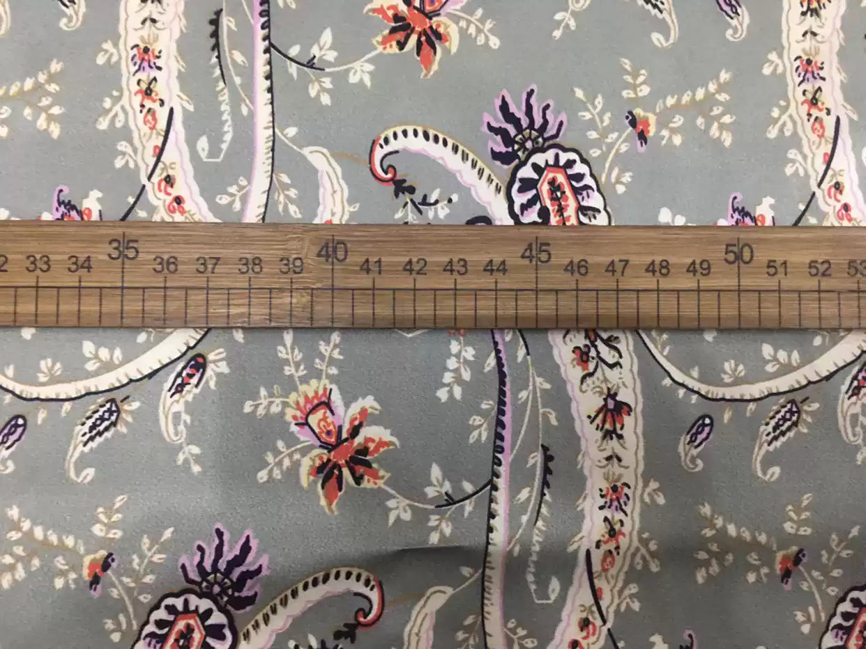 SOUYAO - 19 Momme Slender Cashew Flowers Pattern Digital Print Stretch Silk Satin Fabric - 140cm wide by the Yard