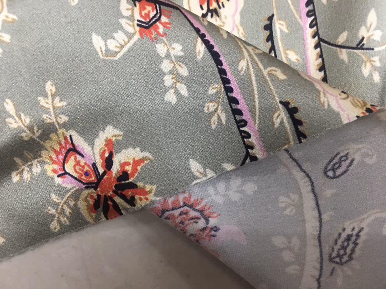 SOUYAO - 19 Momme Slender Cashew Flowers Pattern Digital Print Stretch Silk Satin Fabric - 140cm wide by the Yard