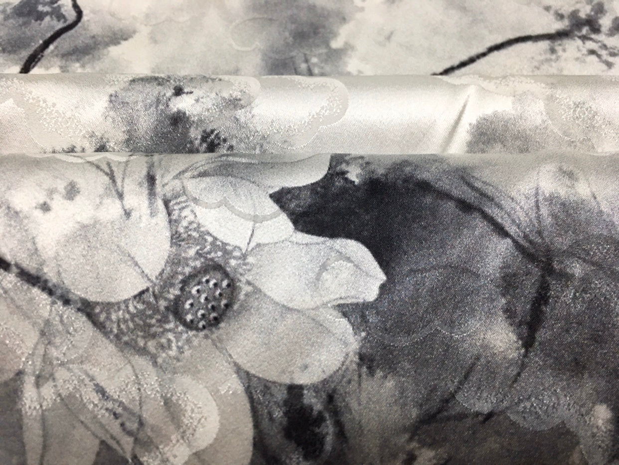 SUIMOL - 19 Momme Ink Lotus Pattern Digital Print Stretch Silk Satin Fabric - 140cm wide by the Yard