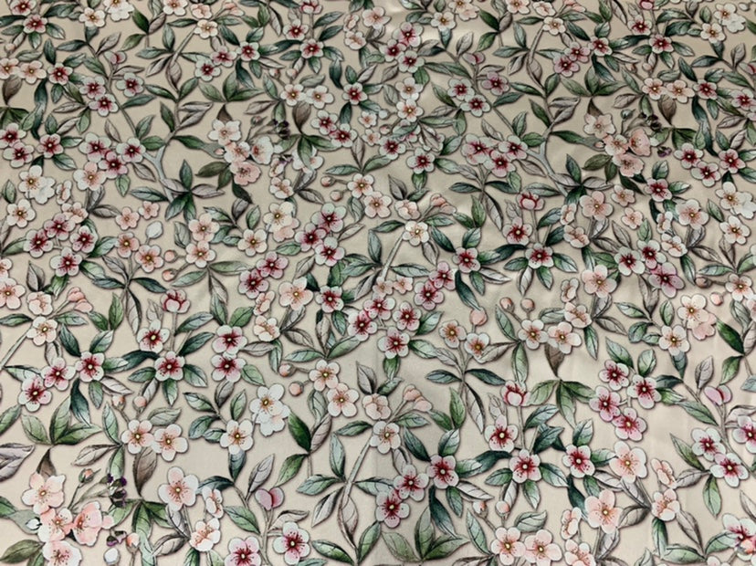 TIANOH - 19 Momme Pastoral Flowers Pattern Digital Print Stretch Silk Satin Fabric - 140cm wide by the Yard