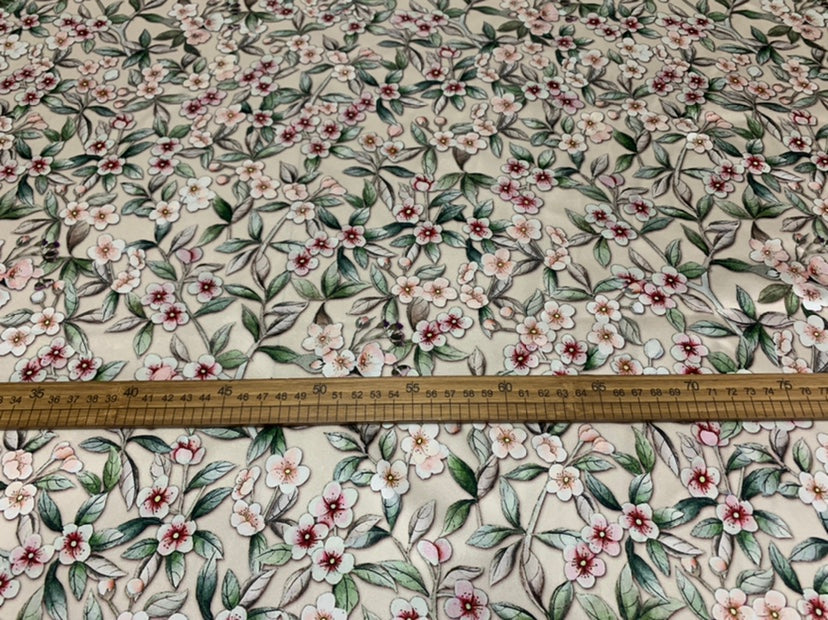 TIANOH - 19 Momme Pastoral Flowers Pattern Digital Print Stretch Silk Satin Fabric - 140cm wide by the Yard