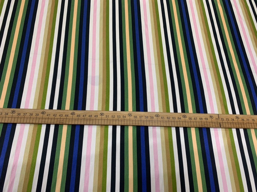 WUCSUT - 19 Momme Colorful Vertical Stripes Pattern Digital Print Stretch Silk Satin Fabric - 108cm wide by the Yard