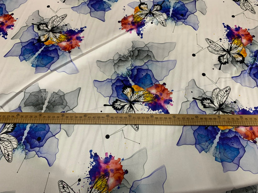 XINHUD - 19 Momme Butterfly Pattern Digital Print Stretch Silk Satin Fabric - 108cm wide by the Yard