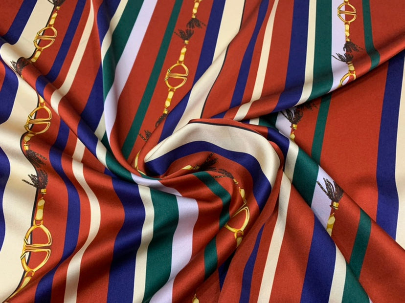 YAODTI - 19 Momme Belt Stripes Pattern Digital Print Stretch Silk Satin Fabric - 140cm wide by the Yard