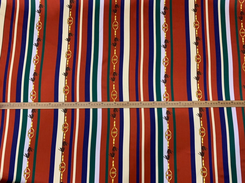 YAODTI - 19 Momme Belt Stripes Pattern Digital Print Stretch Silk Satin Fabric - 140cm wide by the Yard
