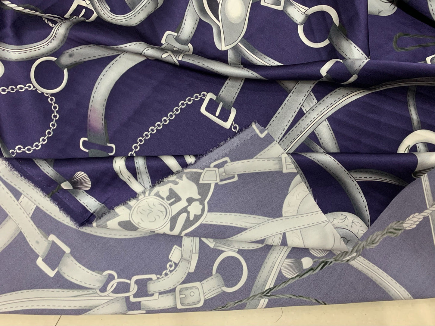 ZREDYE - 19 Momme Purple Chain Pattern Digital Print Stretch Silk Satin Fabric - 108cm wide by the Yard