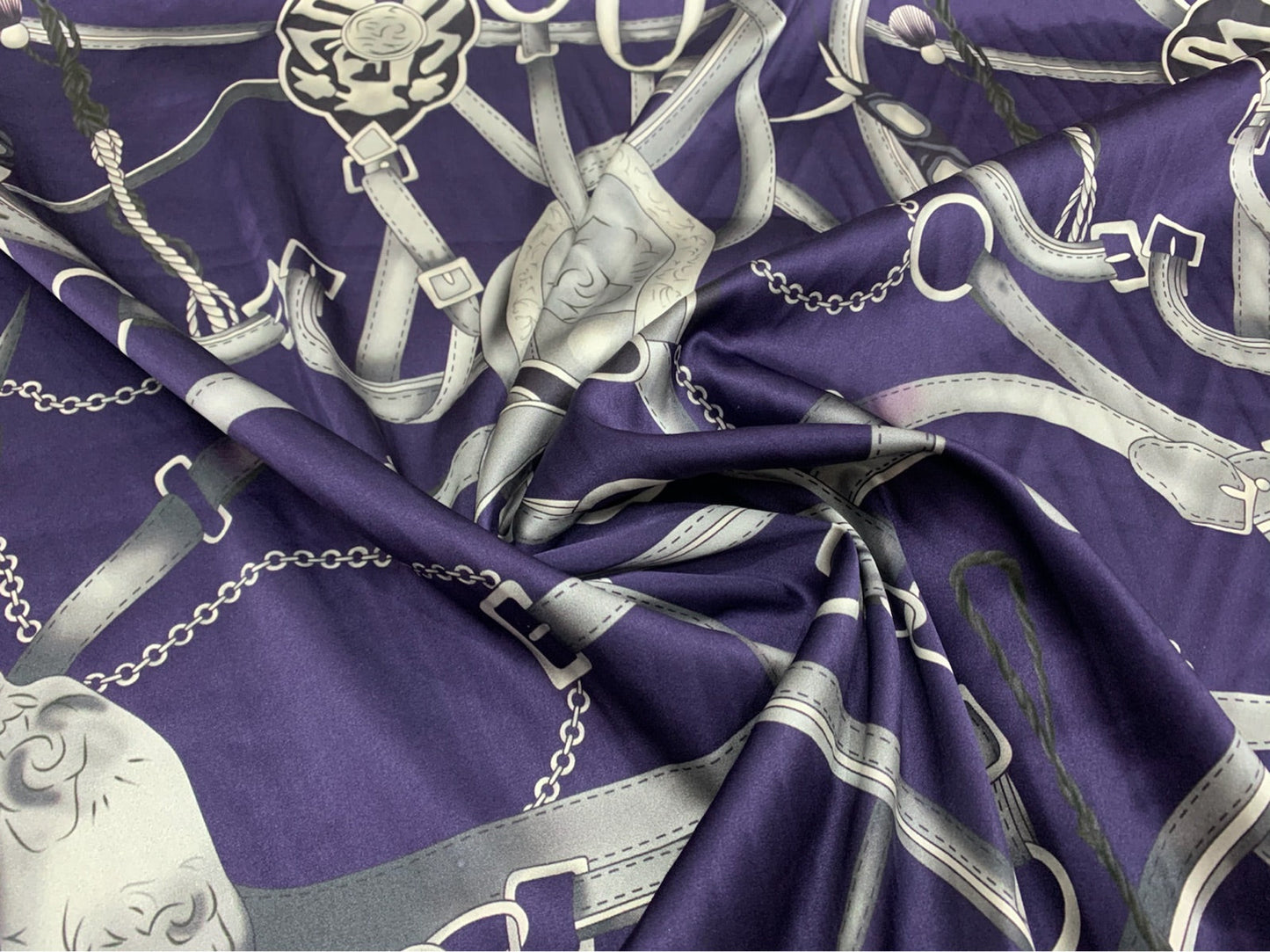 ZREDYE - 19 Momme Purple Chain Pattern Digital Print Stretch Silk Satin Fabric - 108cm wide by the Yard