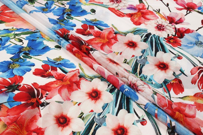 QINGXIN - 12 momme Floral Print Silk Crepe de Chine Fabric - 138cm wide by the Yard