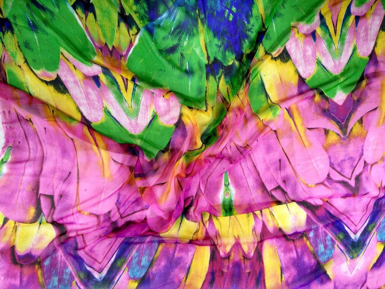 YUMAO - 8 Momme Floral Print Silk Chiffon Fabric - 138cm wide by the Yard