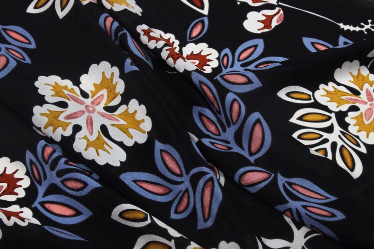WUYEHUA - 12 momme Floral Print Silk Crepe de Chine Fabric - 138cm wide by the Yard