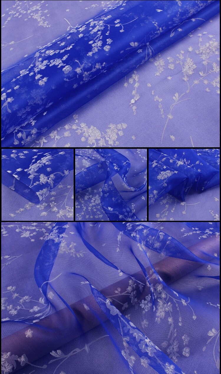 Floral Print Stiff Structured Grid Cloth Silk Organza Fabric - By the Yard