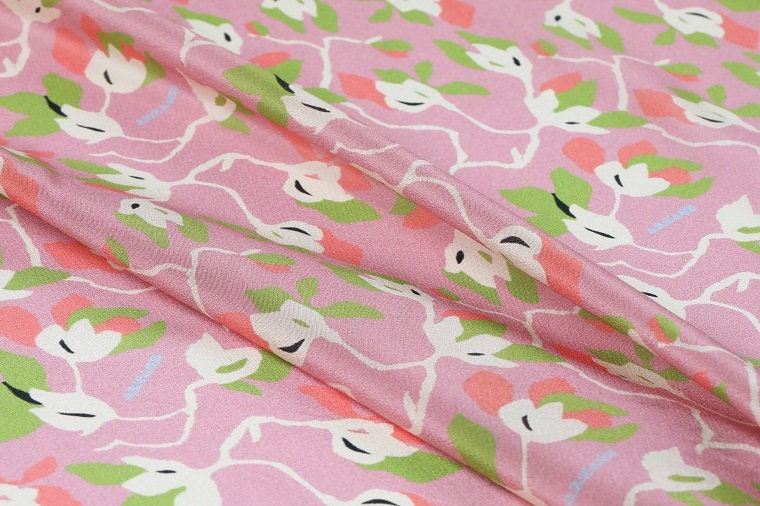 HUAYA - 12 momme Floral Print Silk Crepe de Chine Fabric - 138cm wide by the Yard