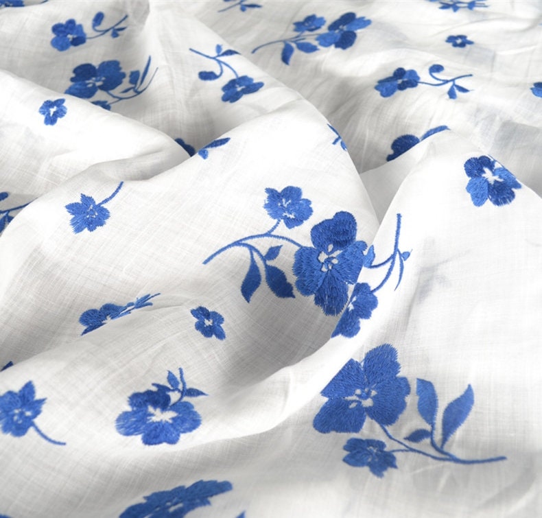 Beautiful Digital Printed Ramie fabric,Embroidered flowers,55"/140cm 100% Ramie fabric, for dresses, shirts. blouse, by the yard