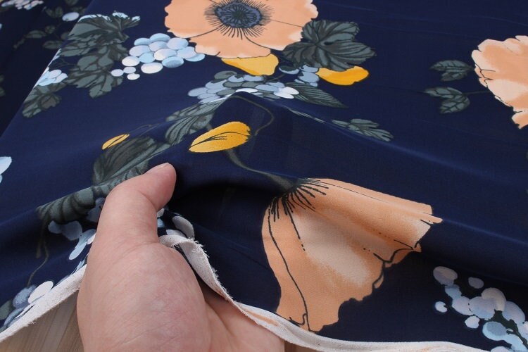 YUMEIREN - 16 Momme Floral Print Double Joe Silk Fabric - 140cm wide by the Yard