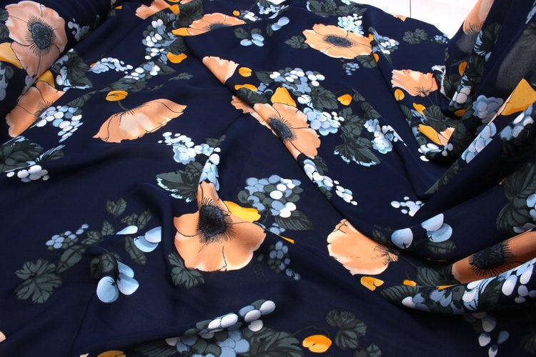 YUMEIREN - 16 Momme Floral Print Double Joe Silk Fabric - 140cm wide by the Yard