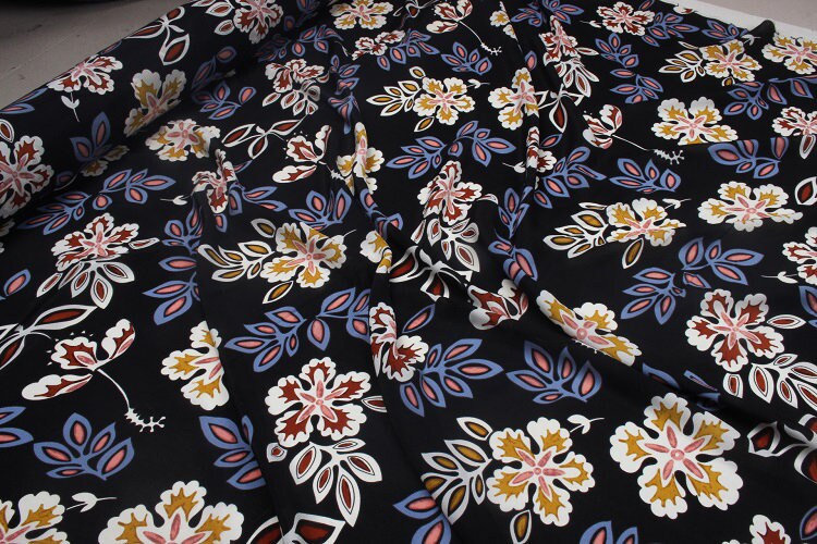 WUYEHUA - 12 momme Floral Print Silk Crepe de Chine Fabric - 138cm wide by the Yard