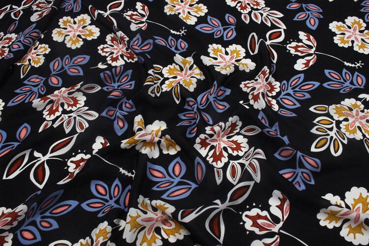 WUYEHUA - 12 momme Floral Print Silk Crepe de Chine Fabric - 138cm wide by the Yard