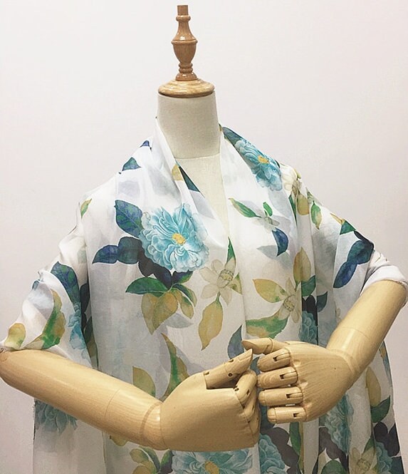 LANQING - 8 momme Floral Print Silk Chiffon Fabric - 135cm wide by the Yard
