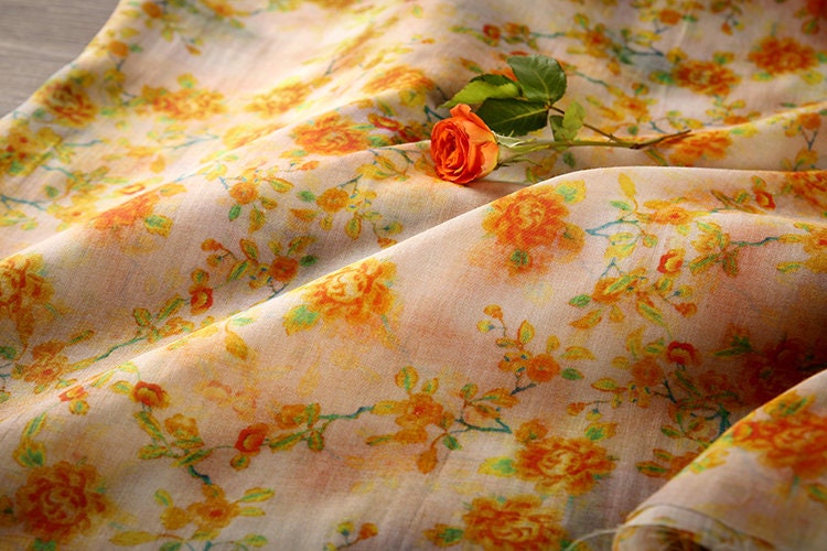 YANGGUANG Vintage Style Floral Printed Ramie fabric for Summer Dresses By the Yard