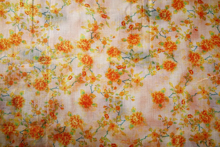 YANGGUANG Vintage Style Floral Printed Ramie fabric for Summer Dresses By the Yard