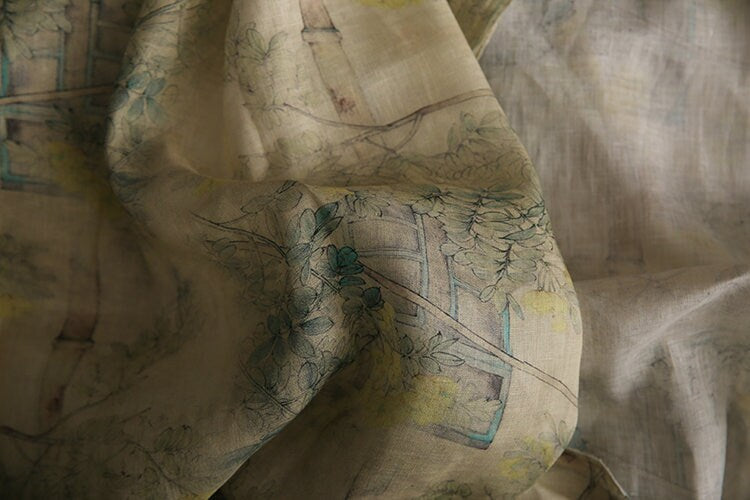 GUSONG Printed Ramie fabric for Summer Dresses By the Yard
