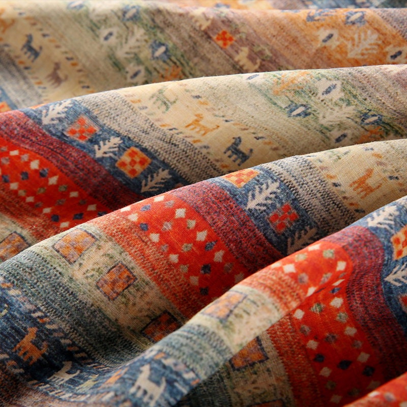DALI Boho Style Printed Ramie fabric By the Yard