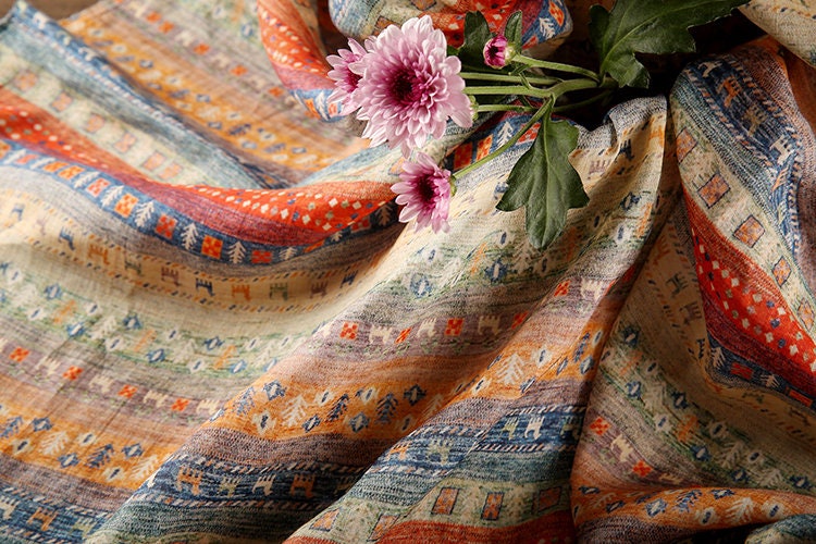 DALI Boho Style Printed Ramie fabric By the Yard
