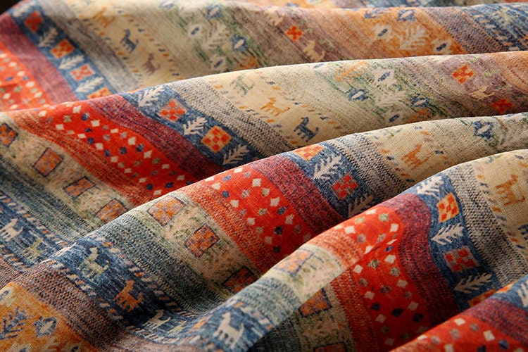 DALI Boho Style Printed Ramie fabric By the Yard