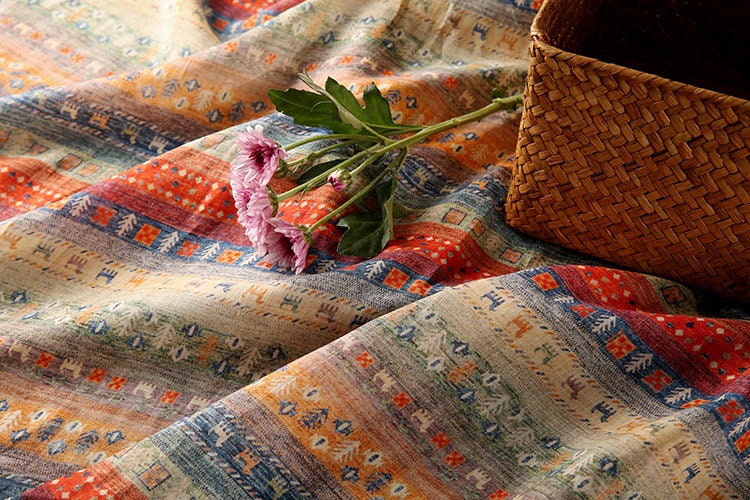 DALI Boho Style Printed Ramie fabric By the Yard