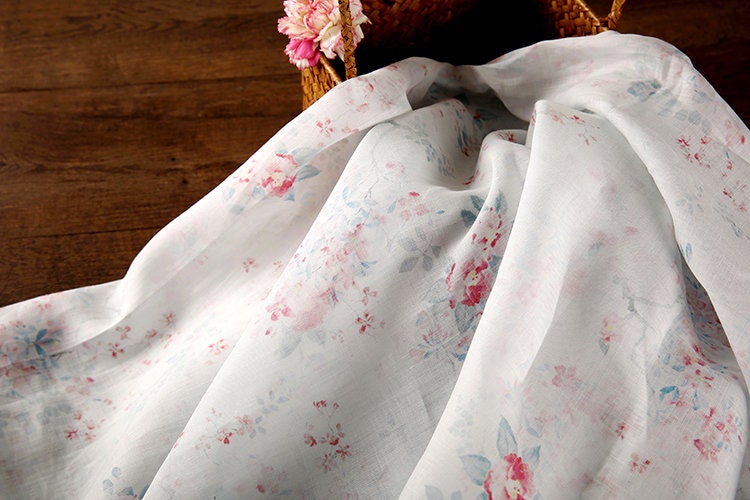 MIANXU Fairy Tale Beautiful Floral Print White Ramie fabric for designers By the Yard
