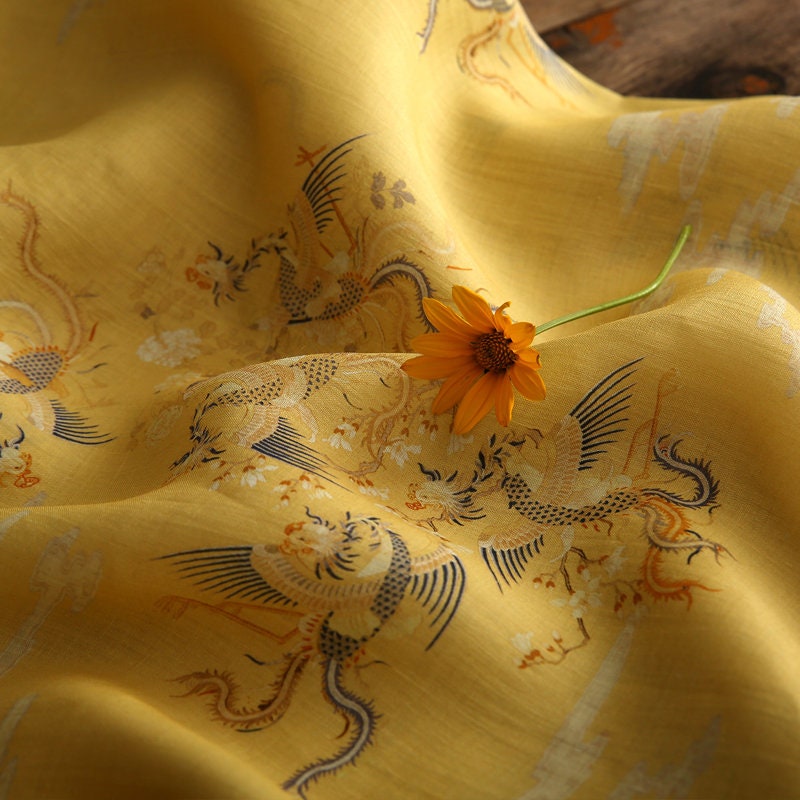 XIANGHE Yellow Ramie Fabric By the Yard