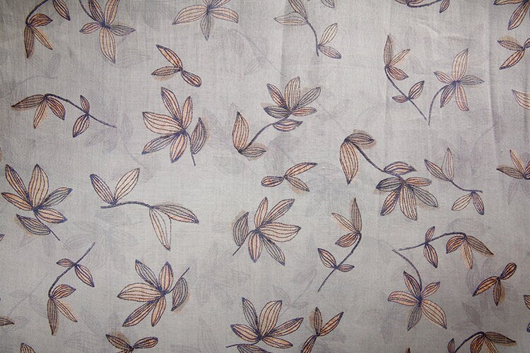 KONGLING Leaves Printed Light Gray 42 Thread Count Ramie Fabric - 140cm wide by the Yard