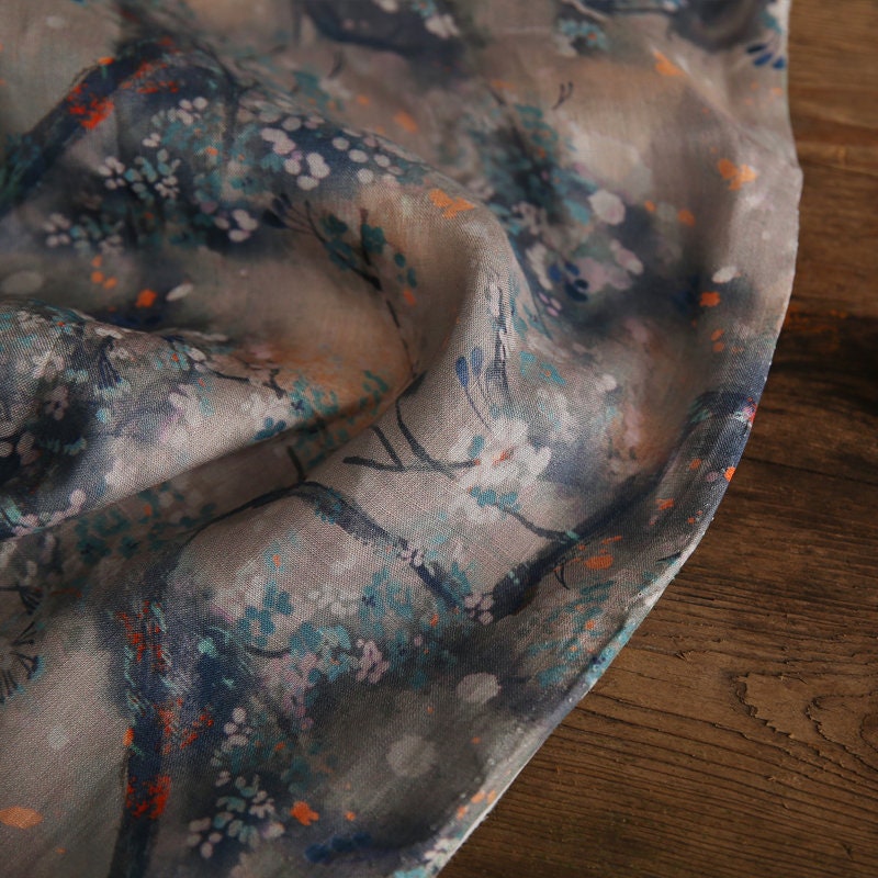 XIAMO Floral Printed Ramie Fabric By the Yard
