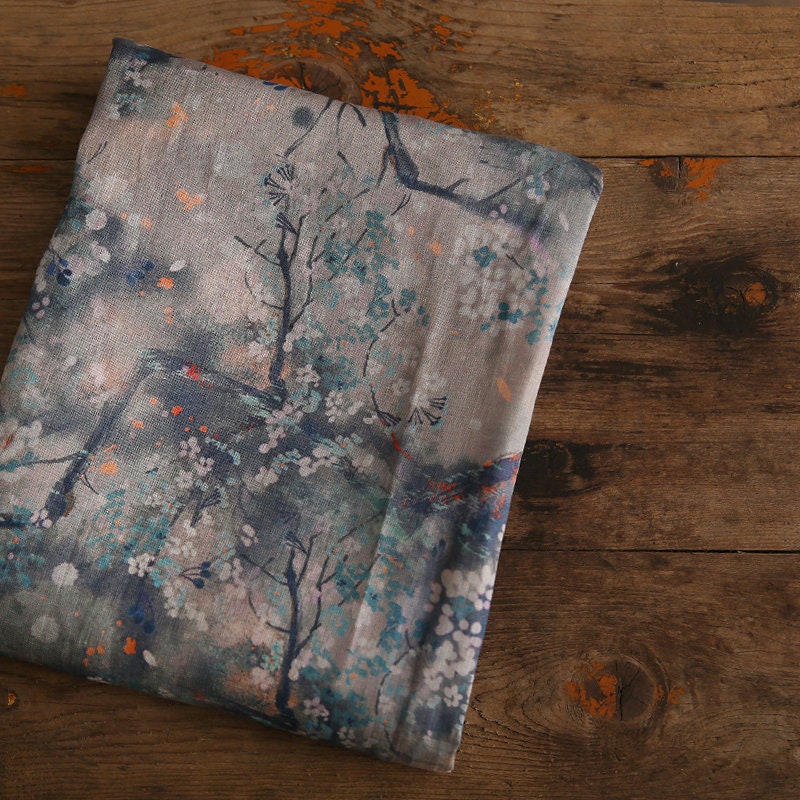 XIAMO Floral Printed Ramie Fabric By the Yard