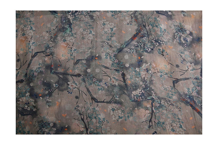 XIAMO Floral Printed Ramie Fabric By the Yard