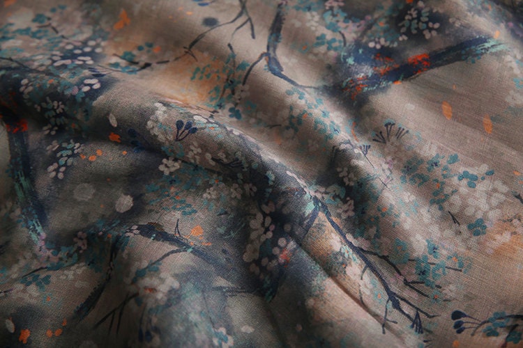XIAMO Floral Printed Ramie Fabric By the Yard