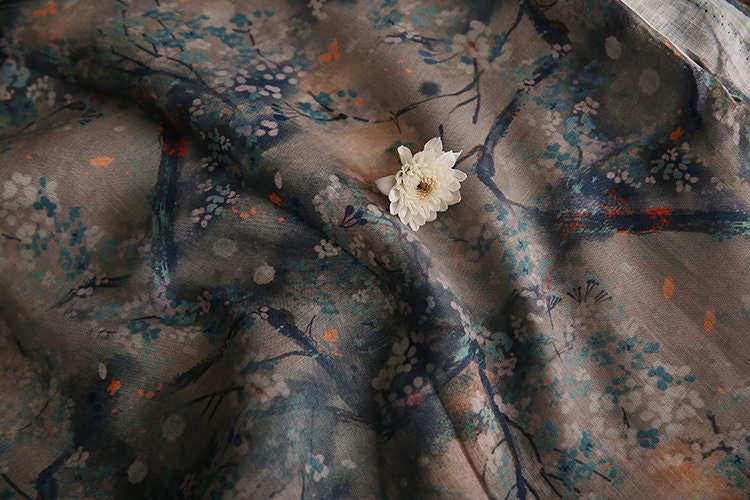 XIAMO Floral Printed Ramie Fabric By the Yard