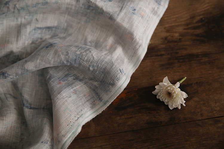 XIAMO Floral Printed Ramie Fabric By the Yard