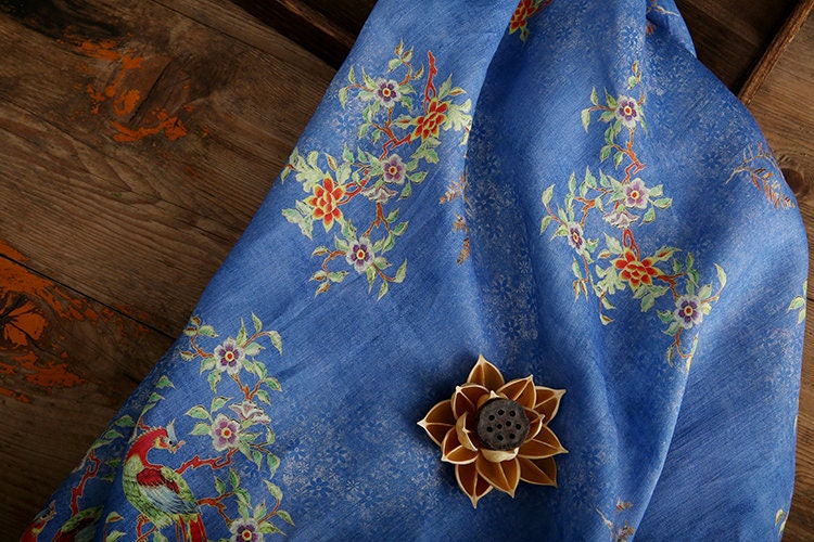 BAILING Vintage Style Floral Printed Ramie fabric for Summer Dresses By the Yard