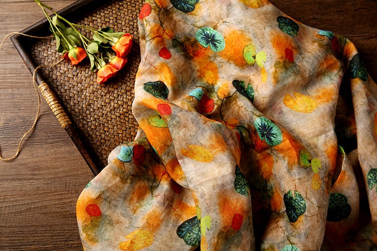 CAILIAN Printed Ramie fabric for Summer Dresses By the Yard
