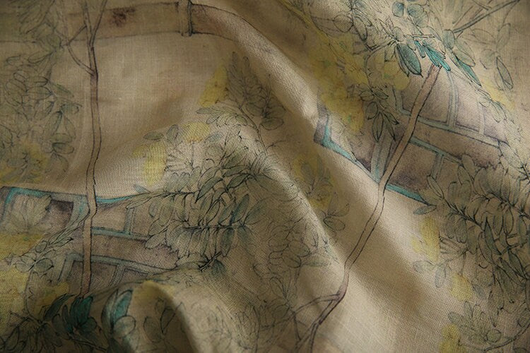 GUSONG Printed Ramie fabric for Summer Dresses By the Yard