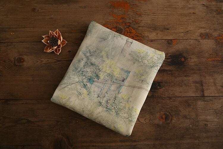 GUSONG Printed Ramie fabric for Summer Dresses By the Yard