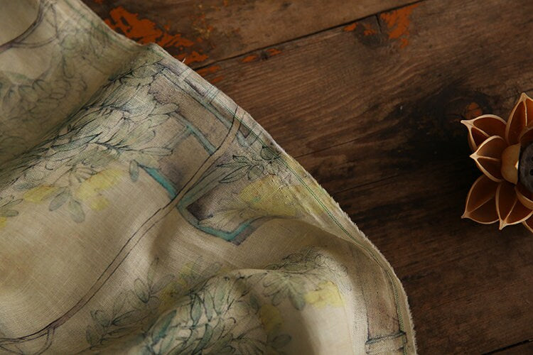 GUSONG Printed Ramie fabric for Summer Dresses By the Yard